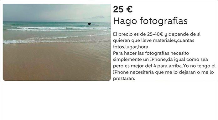Sesiones de fotos a 25 € si le dejas el iPhone al fotógrafo para que las haga: el anuncio más surrealista de Wallapop