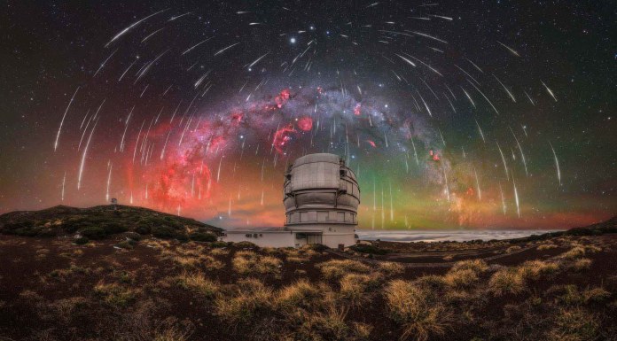 “Geminid Symphony Over La Palma’s Guardian of the Sky